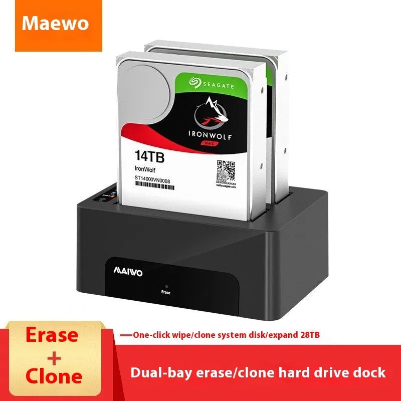 Hard disk dock dual-disk SATA copier with two drive bays in black ABS plastic housing
