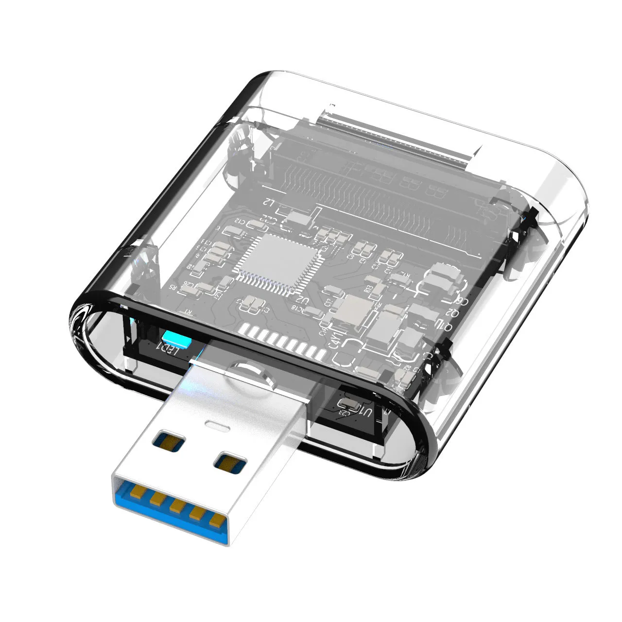 Transparent solid state mobile hard disk box ABS material USB interface 45x38x12mm