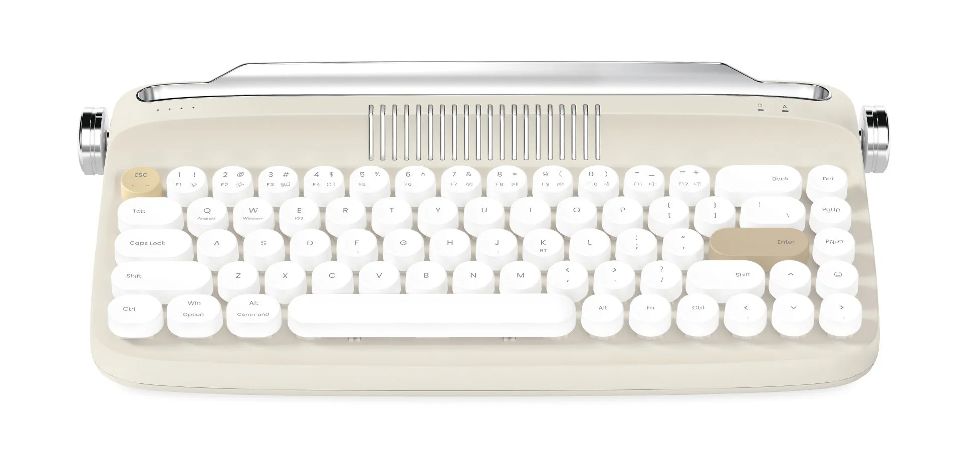 B307 Rechargeable Retro Bluetooth Wireless Keyboard with ABS Construction, Universal Compatibility, and Choose from White, Ivory Yellow, Green, Pink, or Sand Beige Colour Options