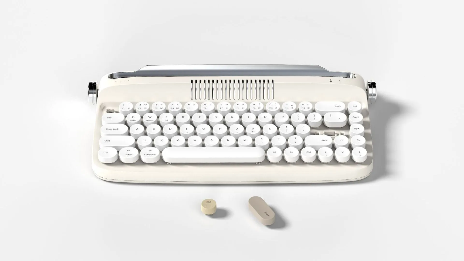 B307 Rechargeable Retro Bluetooth Wireless Keyboard with ABS Construction, Universal Compatibility, and Choose from White, Ivory Yellow, Green, Pink, or Sand Beige Colour Options