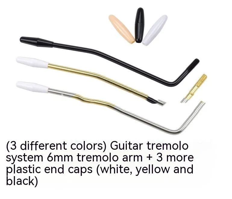 Metal electric guitar single shake crank tremolo arm in gold finish on a black background