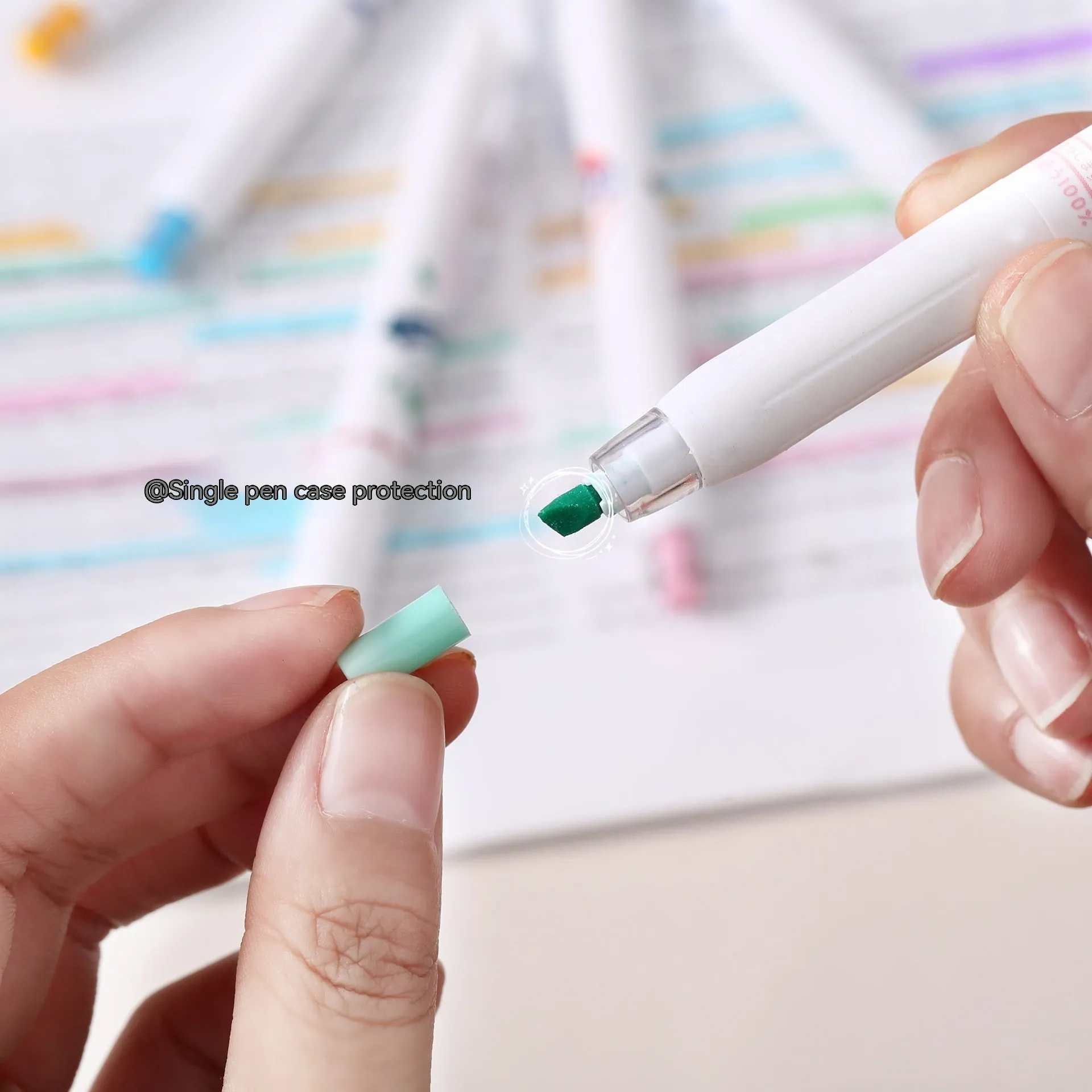 Fluorescent pen snacks 6 pack highlighter set with oblique head in plastic shell boxed packing