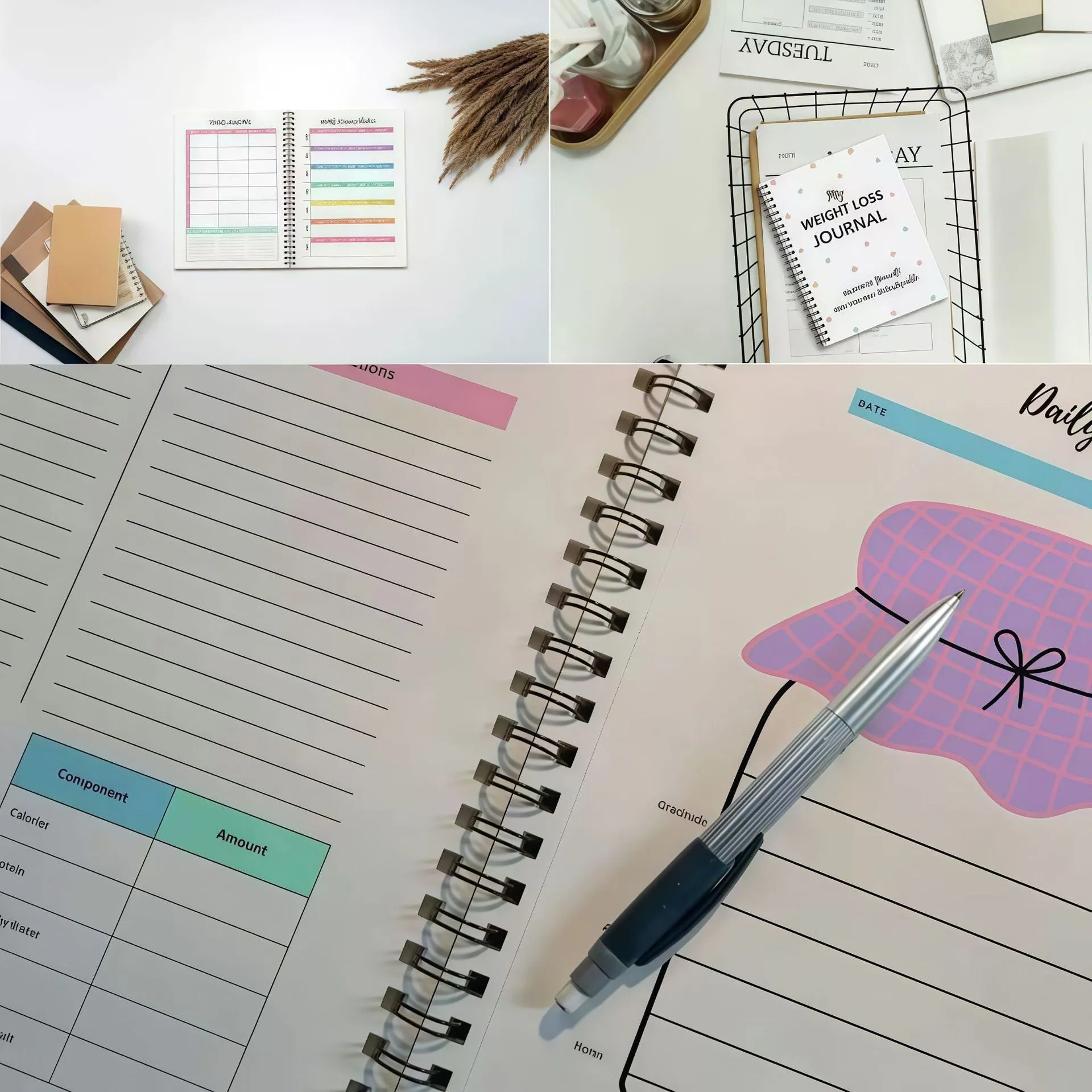 Weight loss diary plan notebook with spiral binding and paper cover
