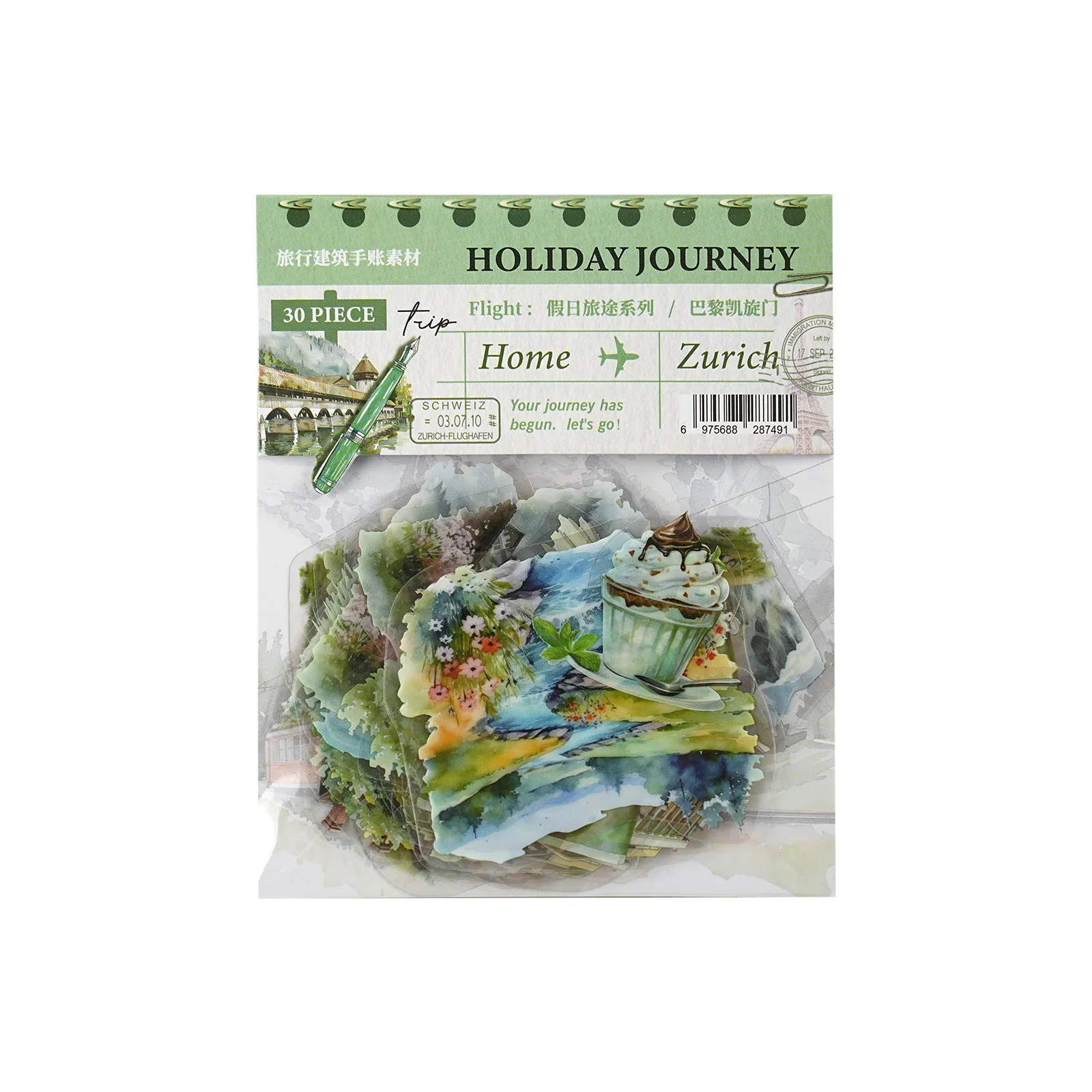Holiday Journey Series architecture journal stickers showing retro designs of global landmarks