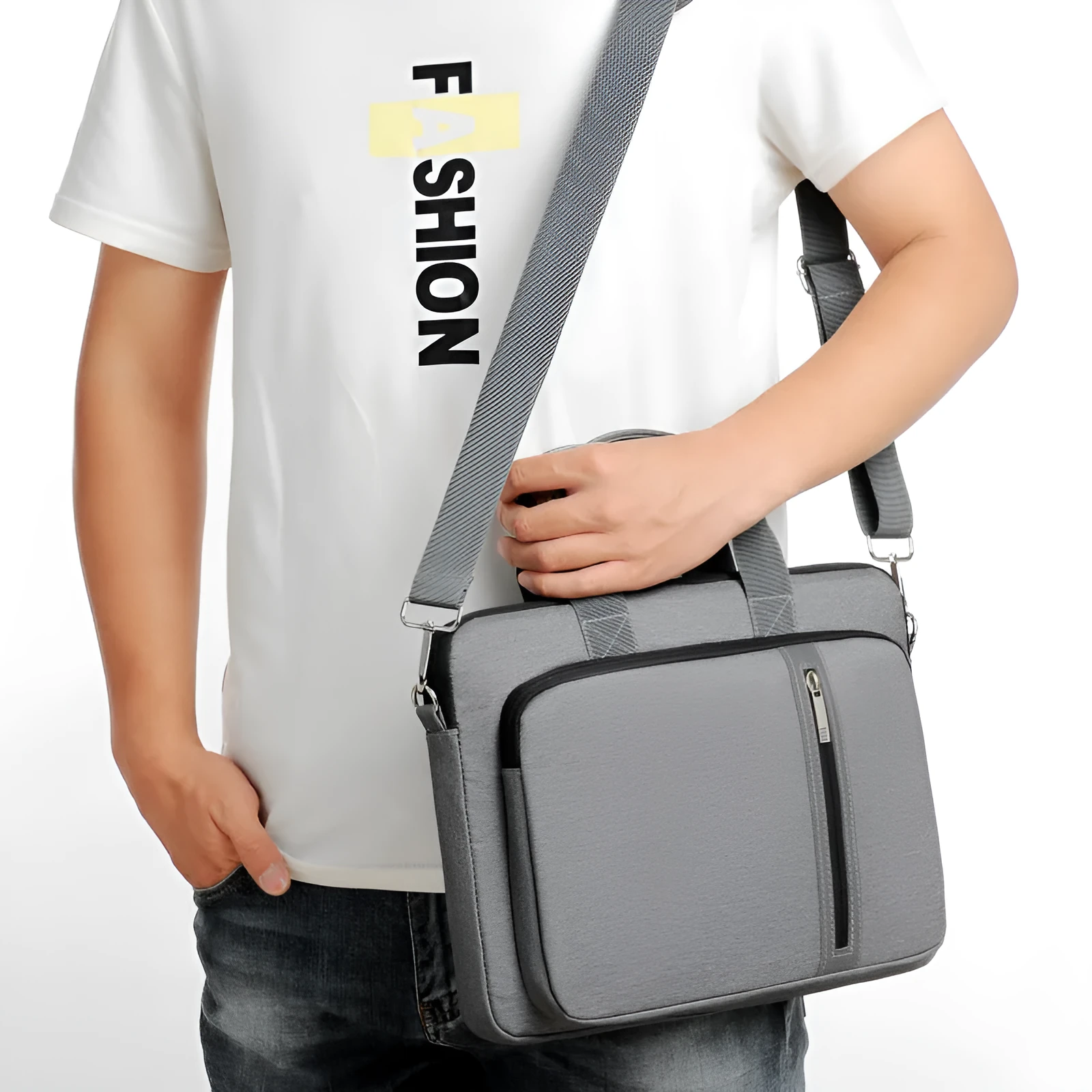 Large capacity portable shockproof nylon notebook bag in beige, designed for laptops