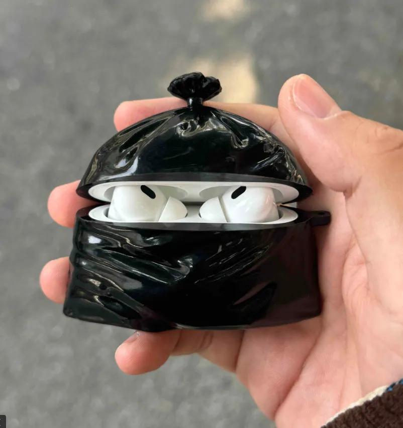Original black silicone trash bag earphone case, universal soft shell handmade protective cover
