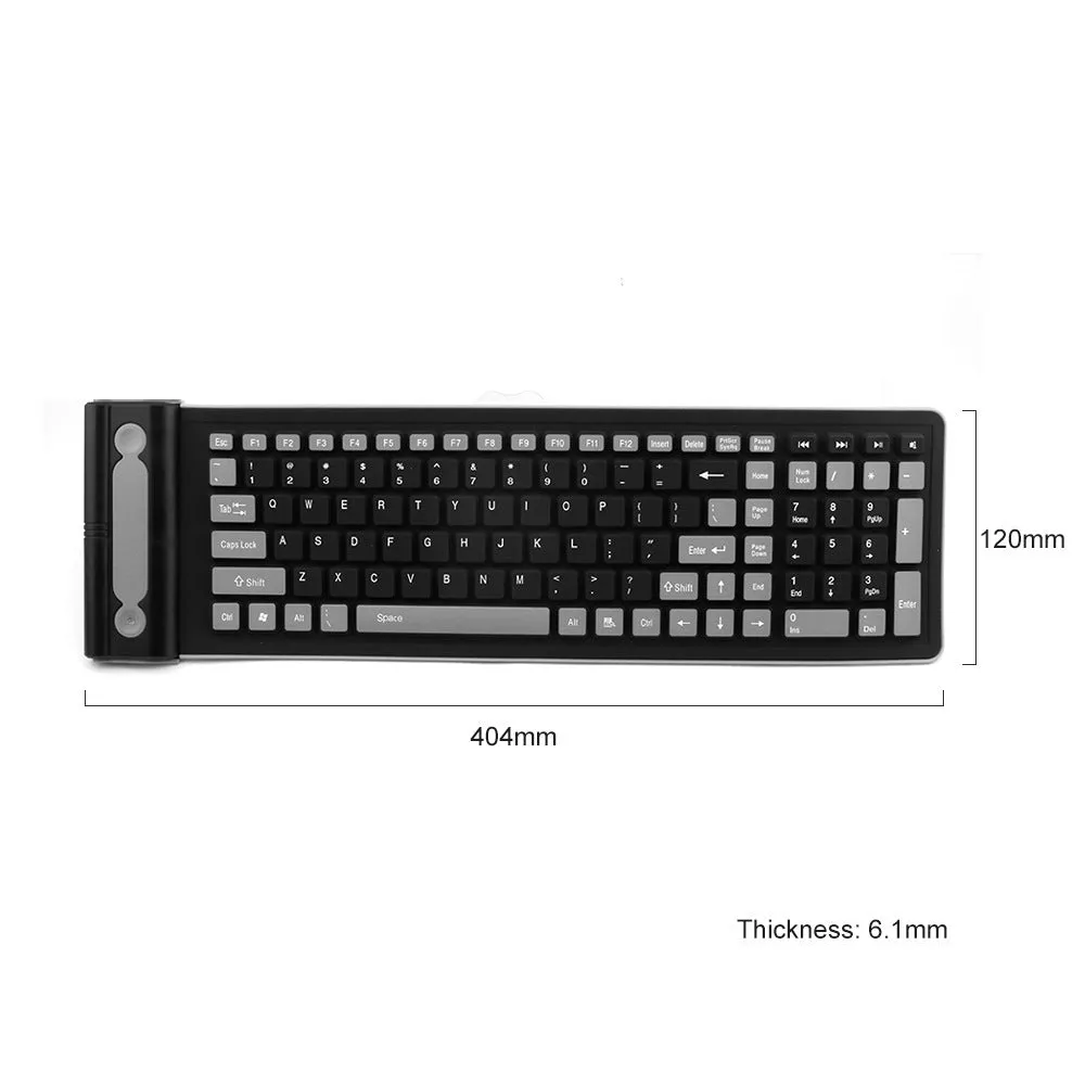 24g wireless mute folding silicone keyboard in folded position on a desk, showing USB receiver