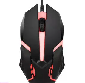 Wired USB gaming mouse with colourful breathing light, black four-button design, and 1.2 metre cable