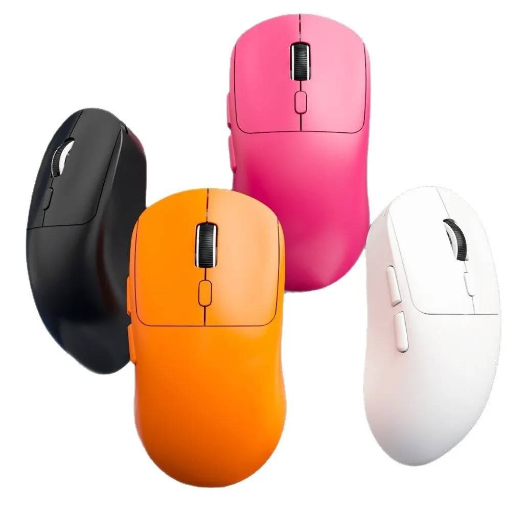 Three-mode wireless mouse in gradient grey white with self-charging USB port and quiet buttons