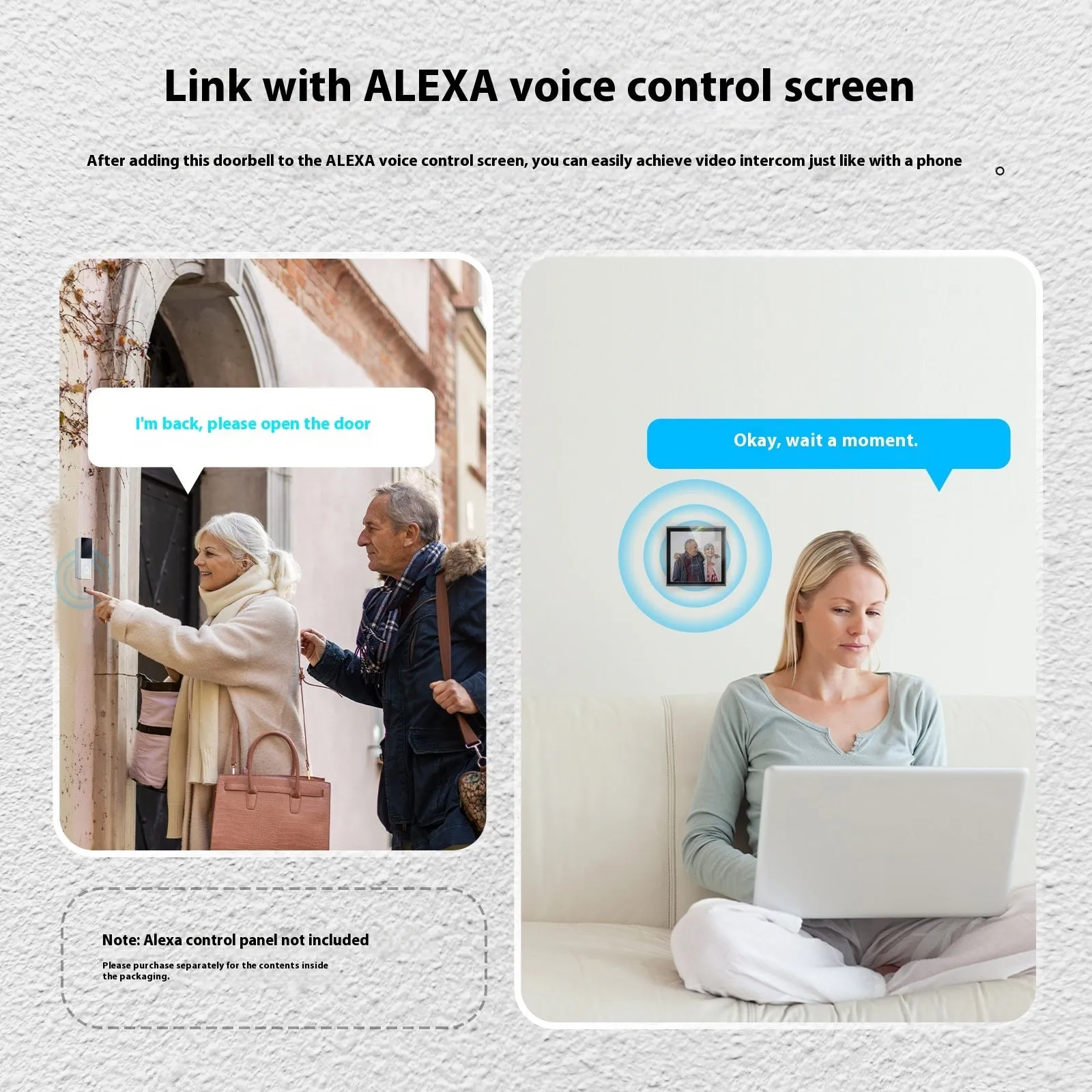 Smart home WiFi video doorbell camera with two-way audio intercom and rechargeable lithium battery on a white background
