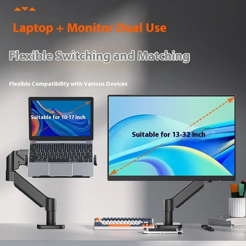 Aluminium alloy suspended cooling laptop bracket with height adjusting mechanical arm on desk