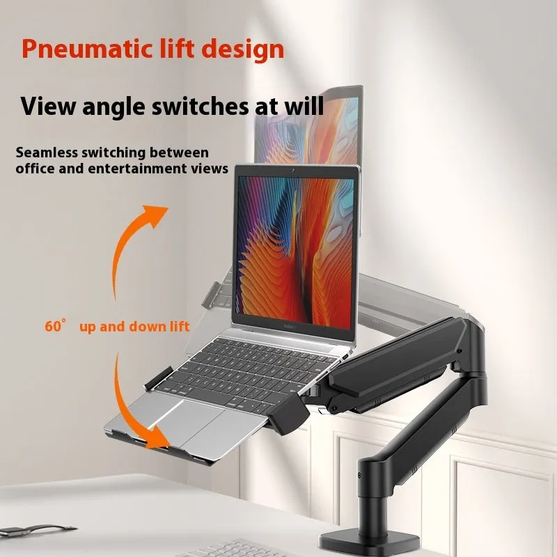 Aluminium alloy suspended cooling laptop bracket with height adjusting mechanical arm on desk