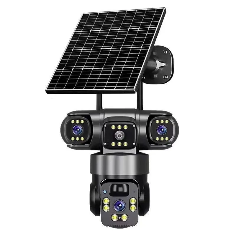 Solar surveillance camera with full colour night vision, ABS housing, 355-degree rotation