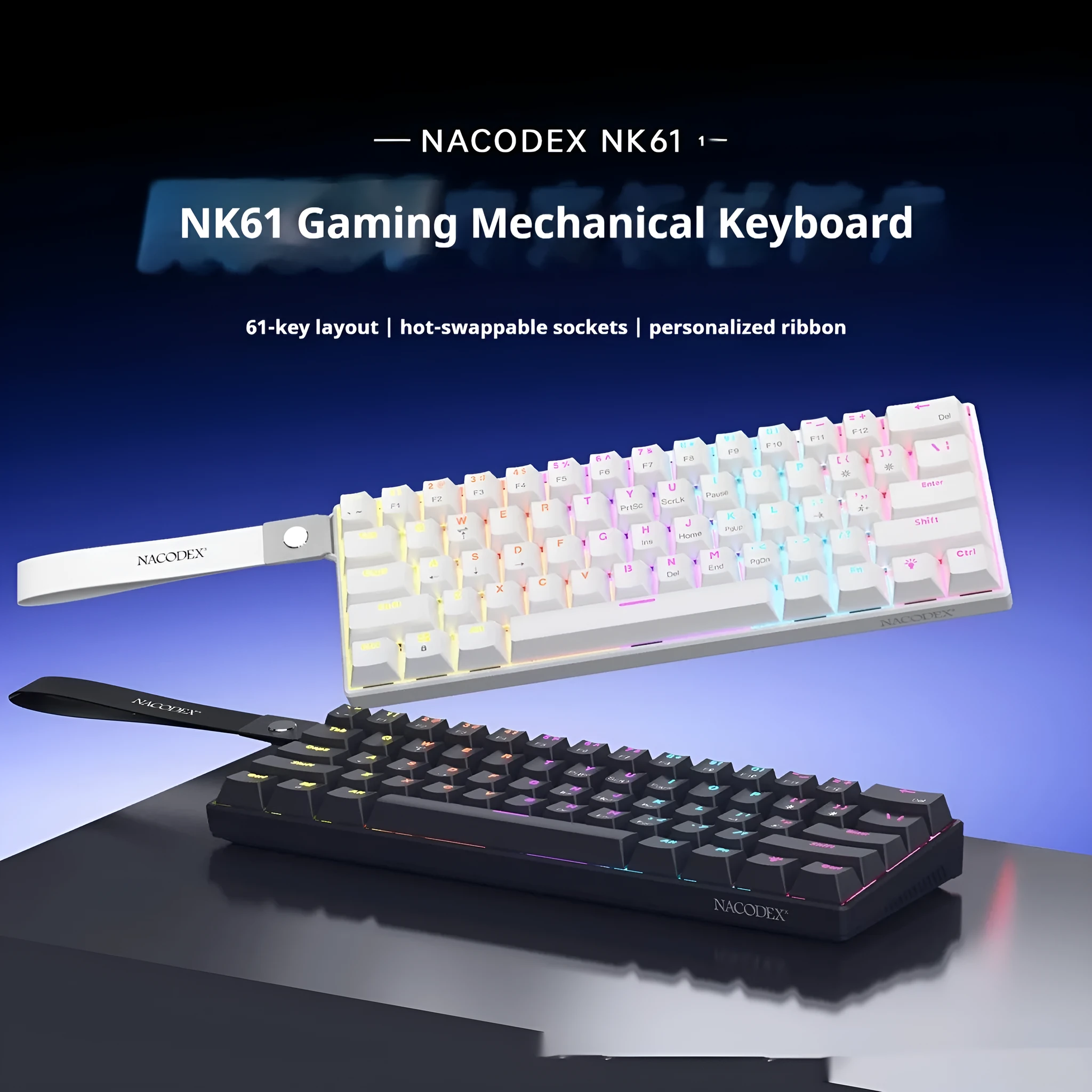 Ajazz NK61 red switch wired mechanical keyboard with ABS keycaps and compact 61-key layout