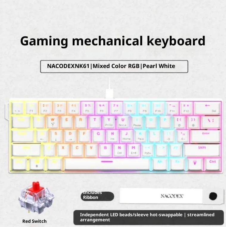 Ajazz NK61 red switch wired mechanical keyboard with ABS keycaps and compact 61-key layout