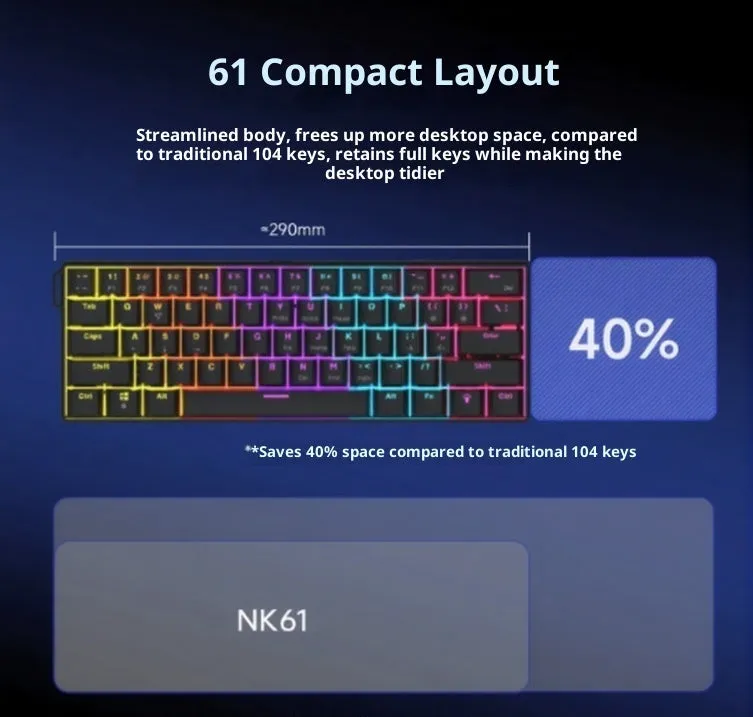 Ajazz NK61 red switch wired mechanical keyboard with ABS keycaps and compact 61-key layout