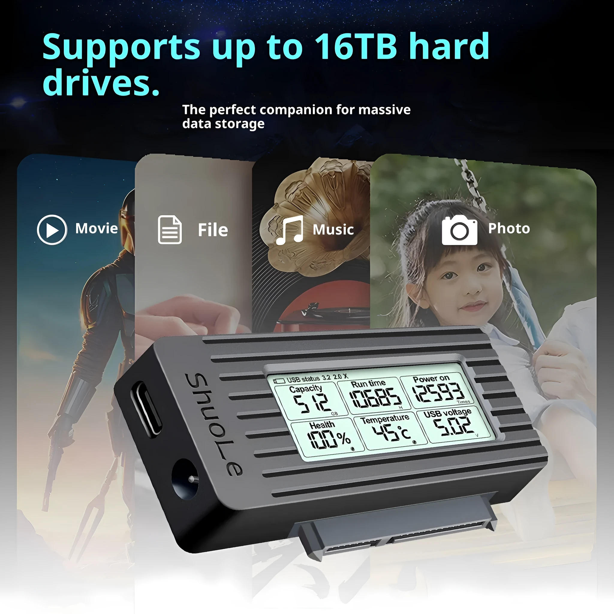 USB 3.2 hard disk converter cable with ABS housing for 2.5/3.5 inch drives