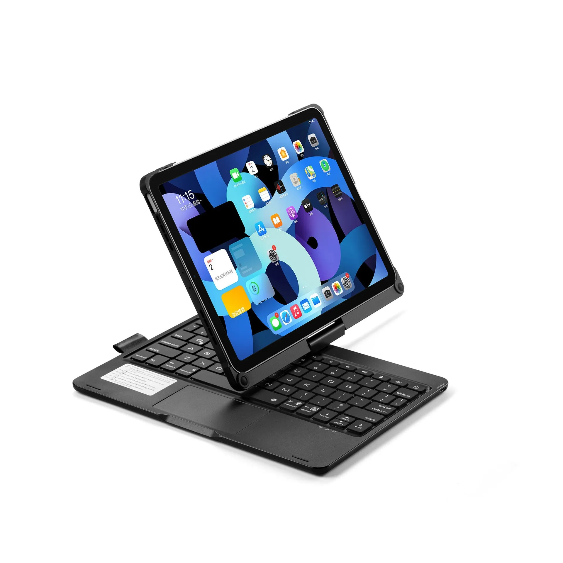 Rotating Bluetooth keyboard with touch backlight in black, silver, or rose gold for iPad tablets