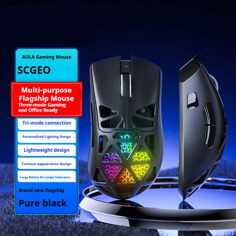 Three-mode wireless mouse hollowed-out design, black contour option, with optical sensor, 122x64x40mm