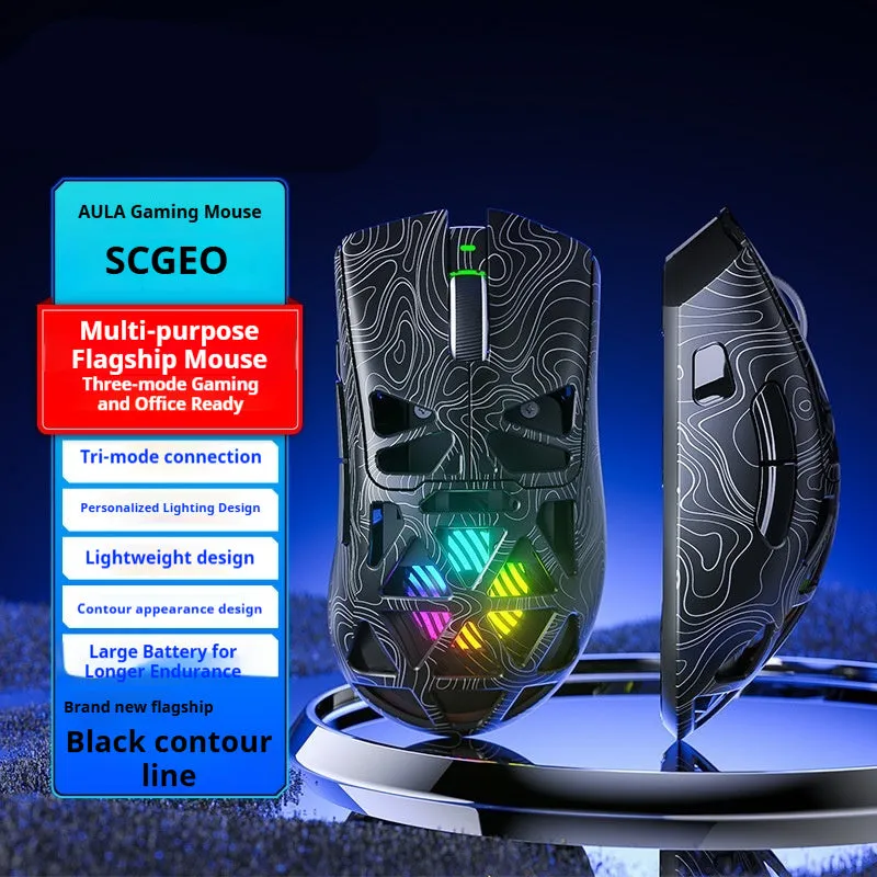 Three-mode wireless mouse hollowed-out design, black contour option, with optical sensor, 122x64x40mm