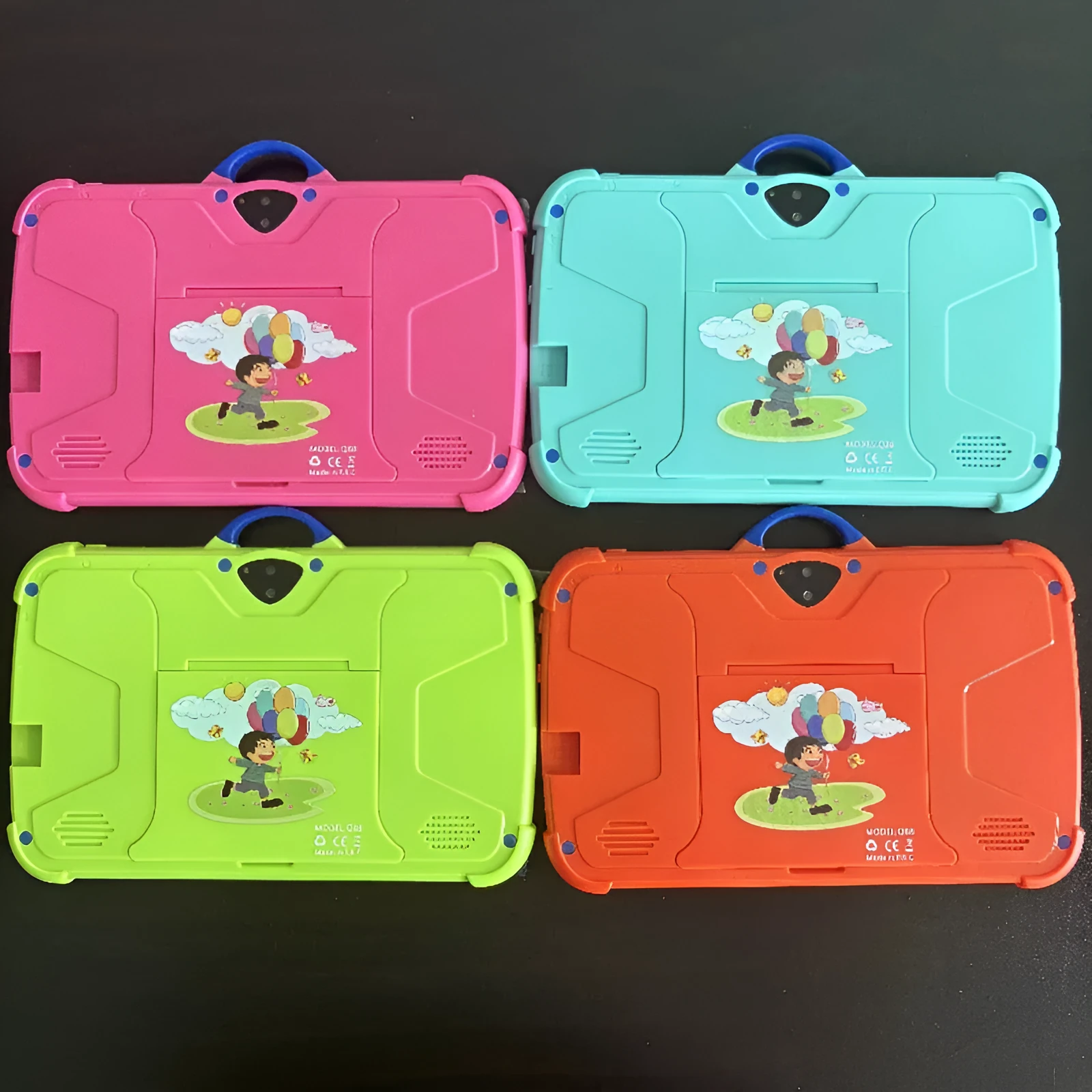 Kids 7 inch tablet PC in sky blue with drop-resistant explosion-proof design showing IPS screen