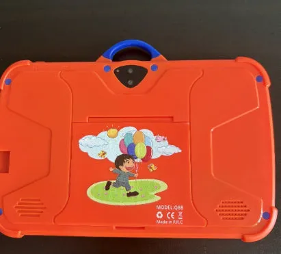 Kids 7 inch tablet PC in sky blue with drop-resistant explosion-proof design showing IPS screen