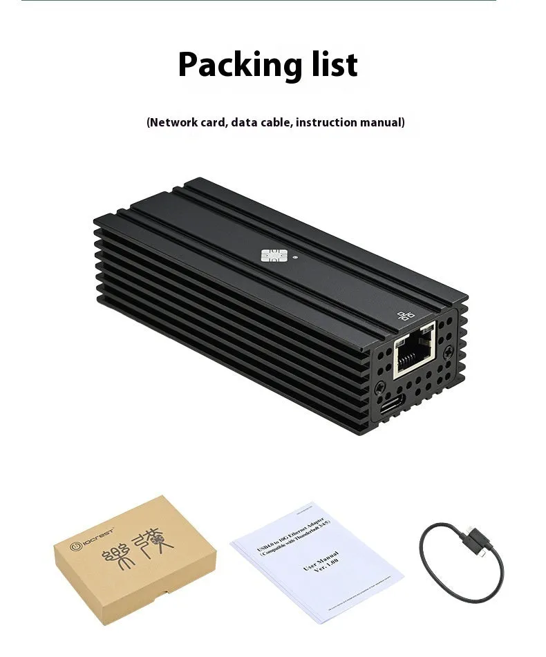 Black USB4 to 10 Gigabit RJ45 Ethernet network adapter with a 20cm cable