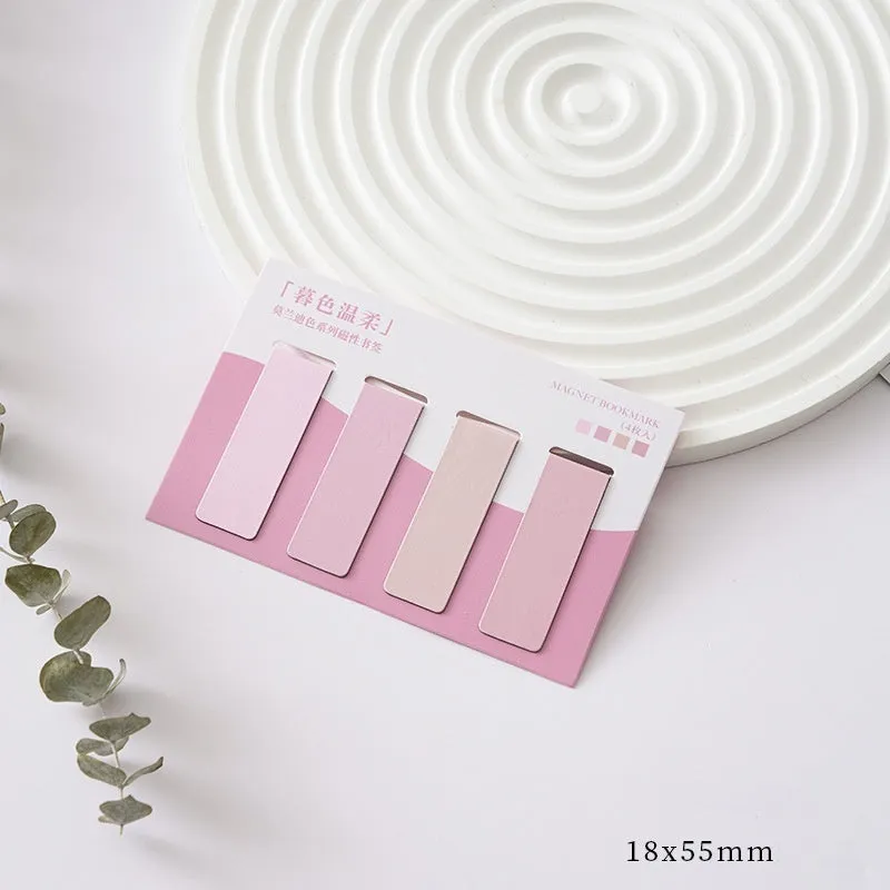 Four morandi colour block magnetic bookmarks in pastel shades showing miniature design
