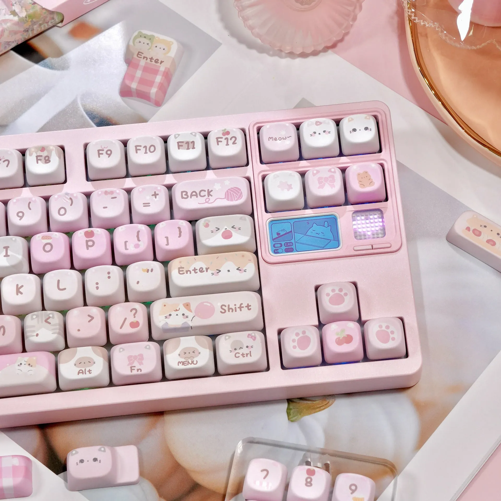 MOA pink cartoon design key caps with five-sided sublimation printing for mechanical keyboards