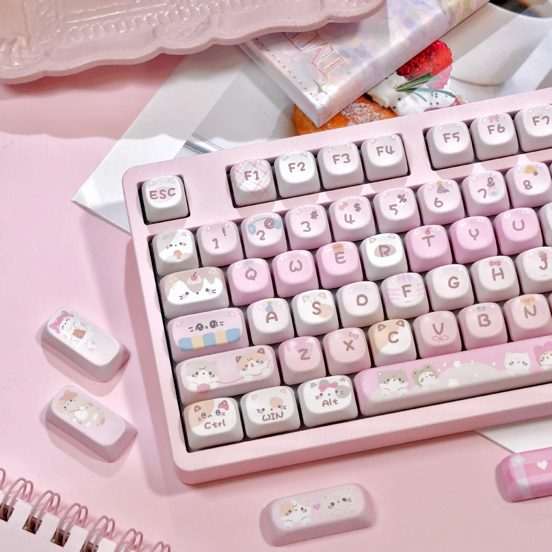 MOA pink cartoon design key caps with five-sided sublimation printing for mechanical keyboards