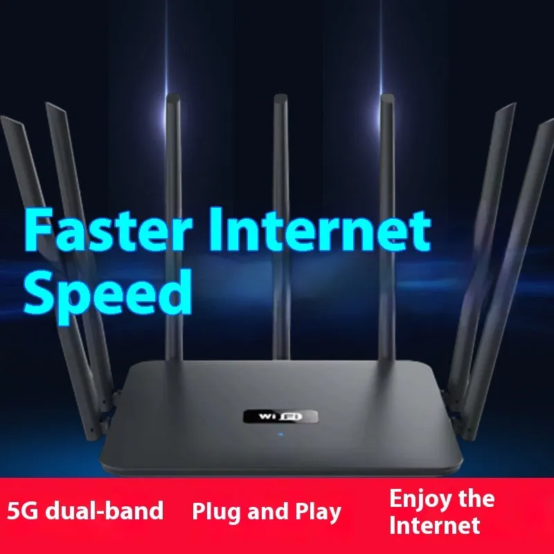 White dual-frequency 5G Gigabit router with six antennas for through-wall WiFi coverage