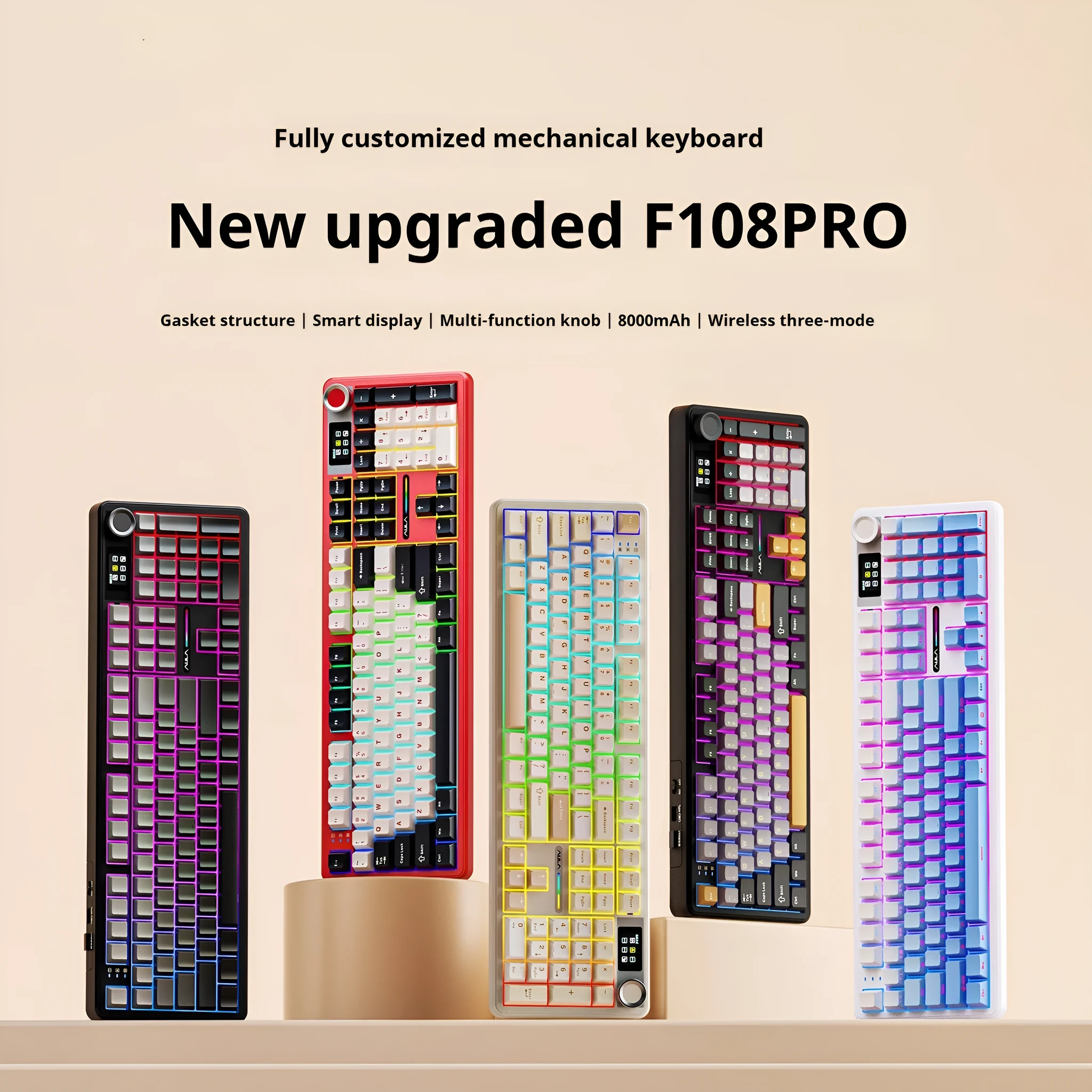 Tarantula F108Pro wireless mechanical keyboard in selected colour with USB cable and spare switches
