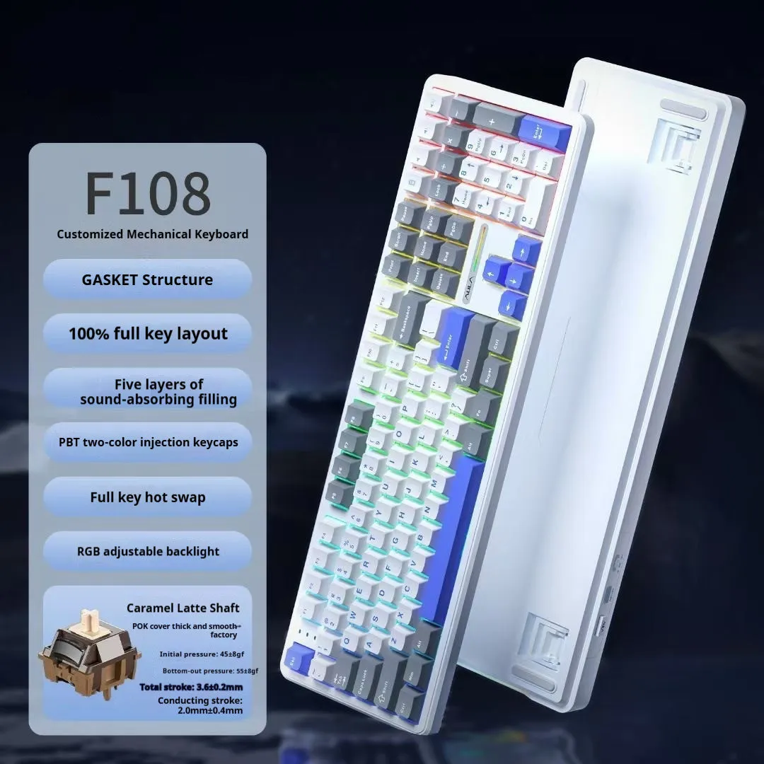 Tarantula F108Pro wireless mechanical keyboard in selected colour with USB cable and spare switches
