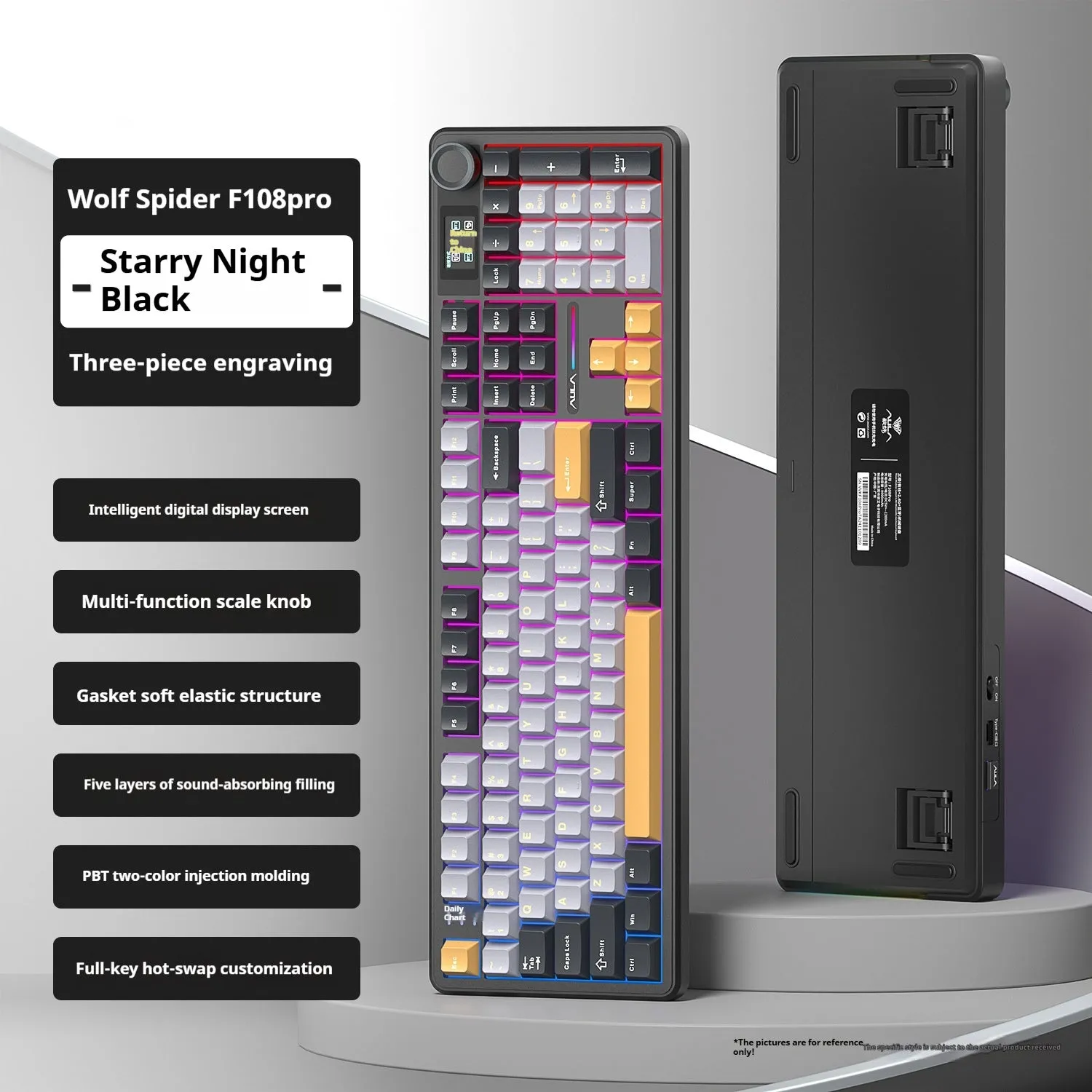 Tarantula F108Pro wireless mechanical keyboard in selected colour with USB cable and spare switches