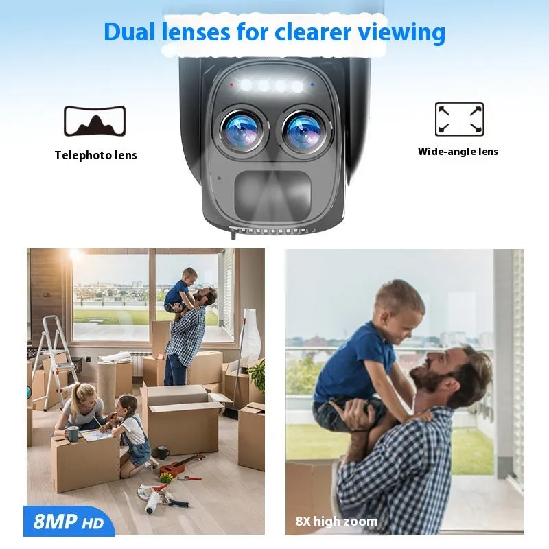 Solar panel security camera with zoom lens for outdoor home surveillance