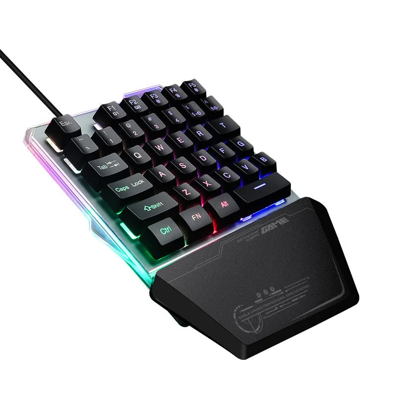 G40 Flow one-handed robotic gaming keyboard in Metal Lantern colour with RGB backlit keys.