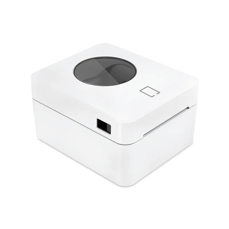 White Bluetooth thermal label printer with USB and wireless connectivity for heat-sensitive labels