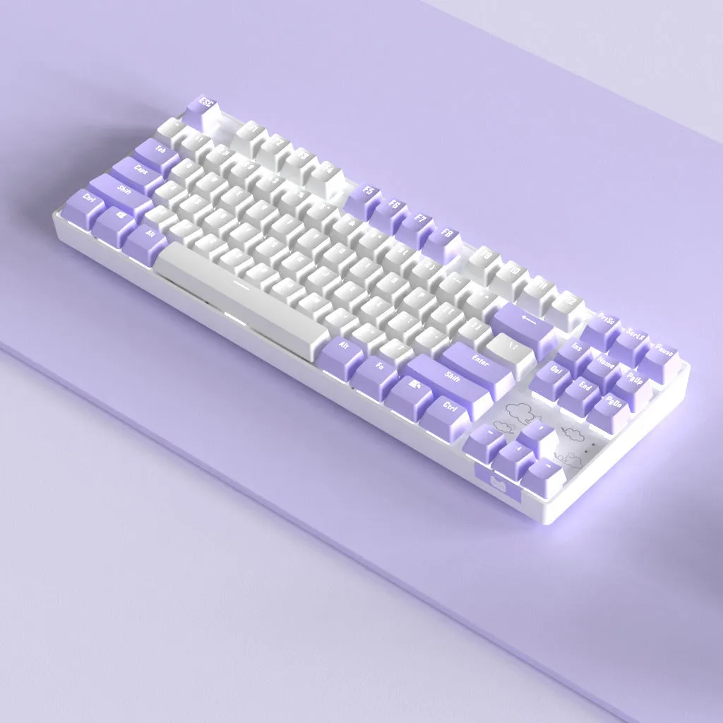 Wireless Bluetooth mechanical keyboard with metal construction in blue white and purple white colour options