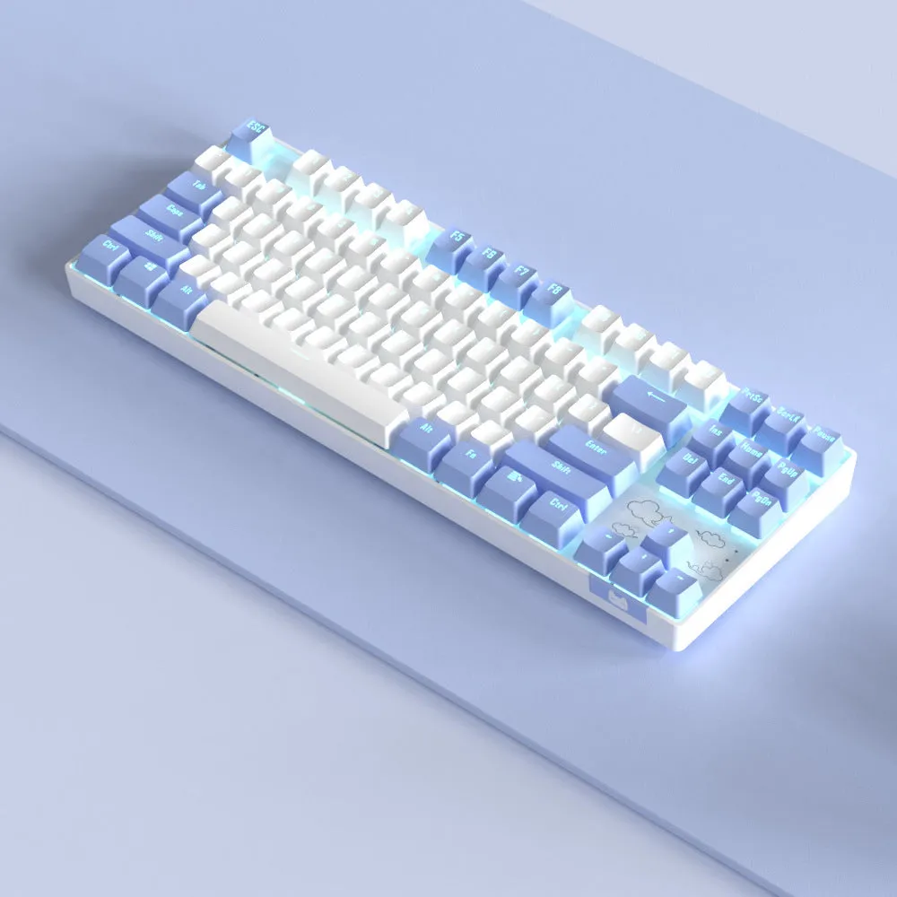 Wireless Bluetooth mechanical keyboard with metal construction in blue white and purple white colour options
