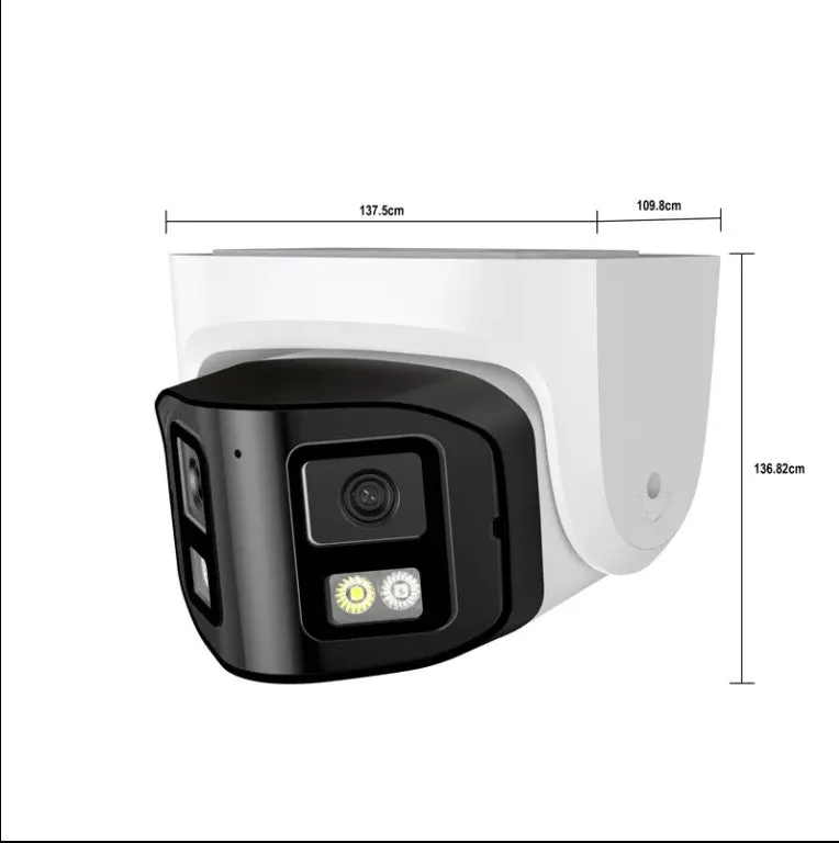 4MP dual-lens IP66 waterproof security camera with compact design for POE network installation.