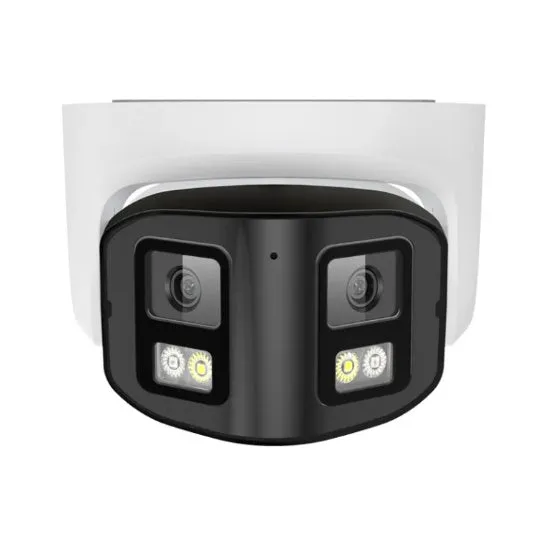 4MP dual-lens IP66 waterproof security camera with compact design for POE network installation.