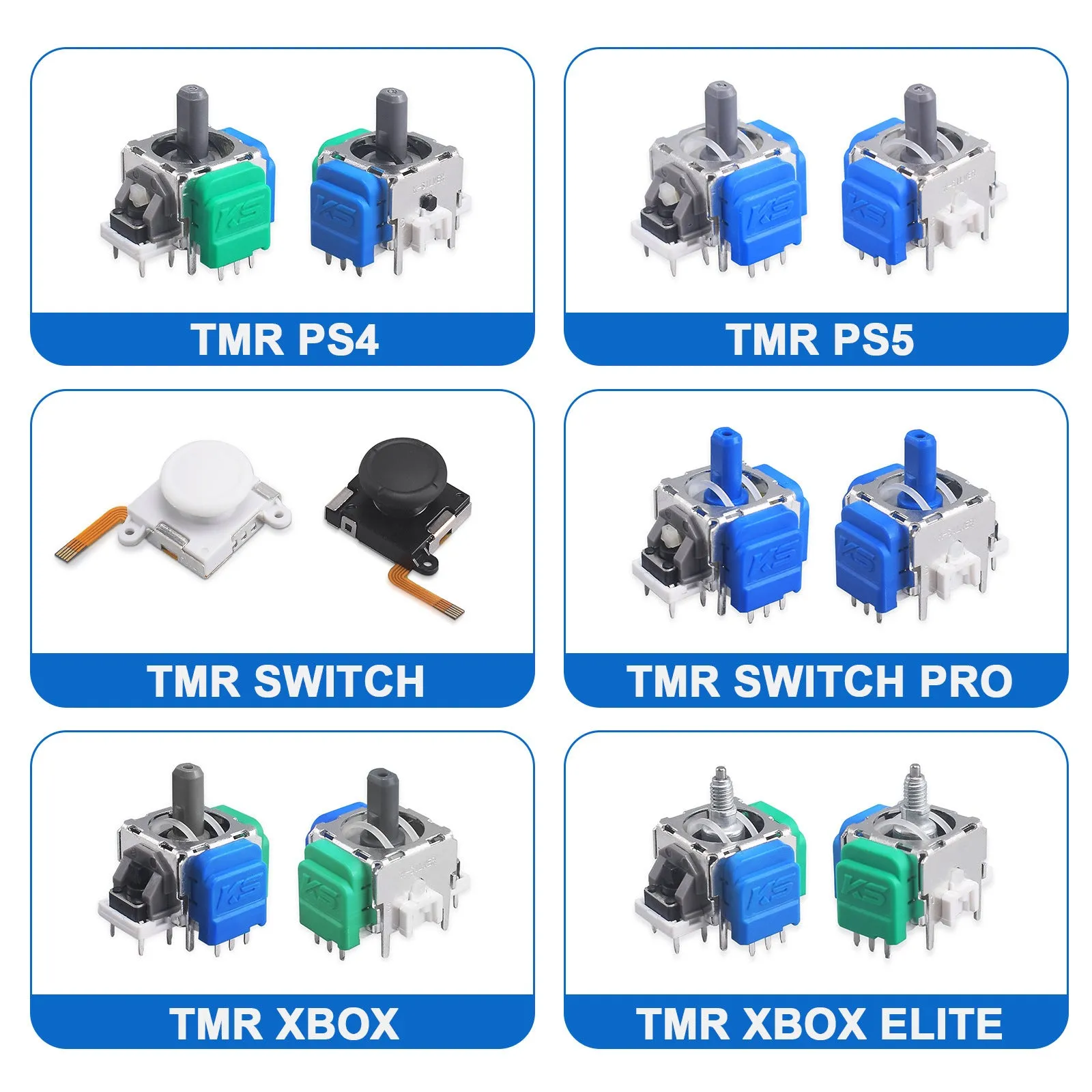 Black Hall effect magnetic joystick replacement component for PS5, PS4, XBOX and Switch Pro controllers.