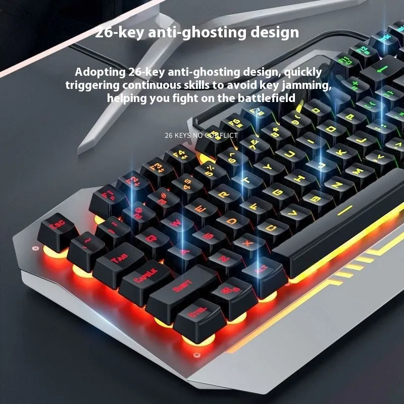 Mechanical keyboard mouse headset bundle with metal construction and LED lighting