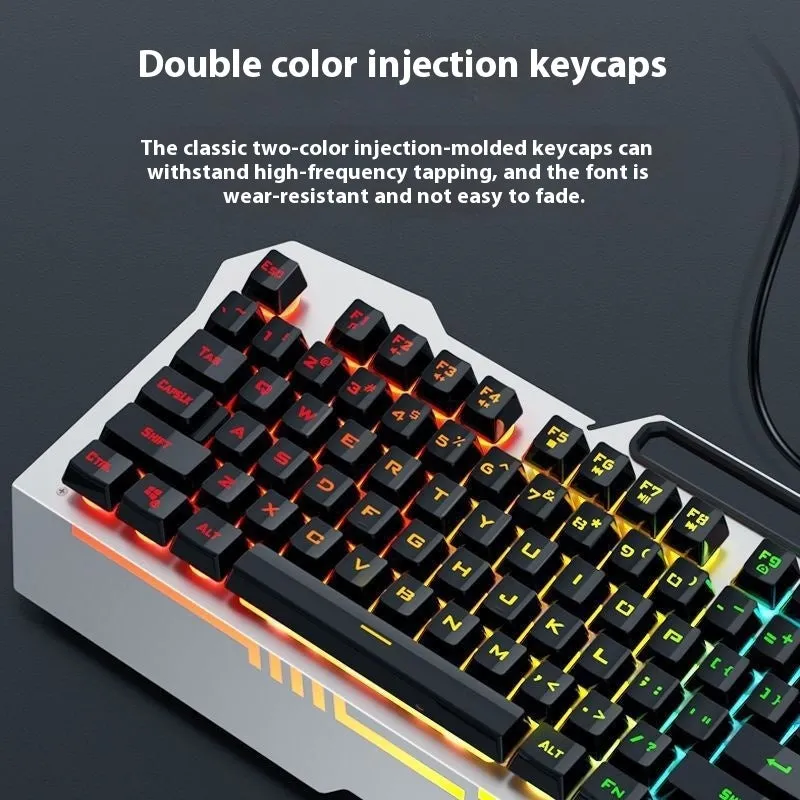 Mechanical keyboard mouse headset bundle with metal construction and LED lighting