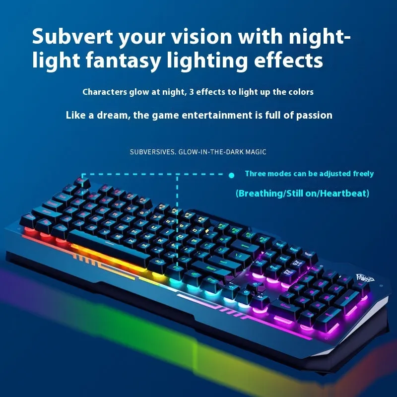 Mechanical keyboard mouse headset bundle with metal construction and LED lighting