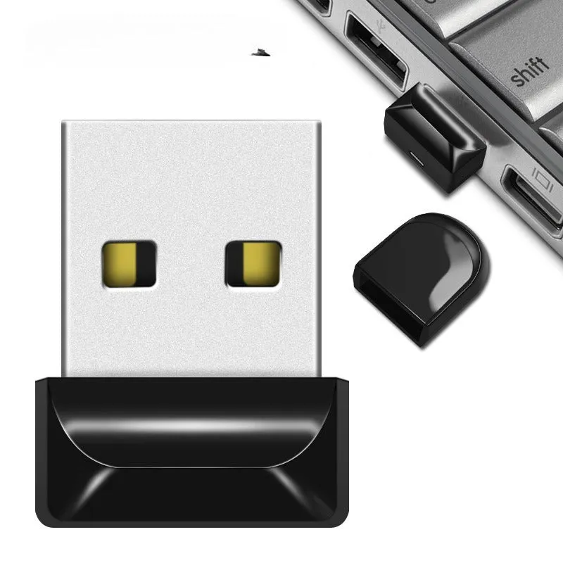Silver car-shaped metal USB flash drive on a necklace chain, shown next to a black version.