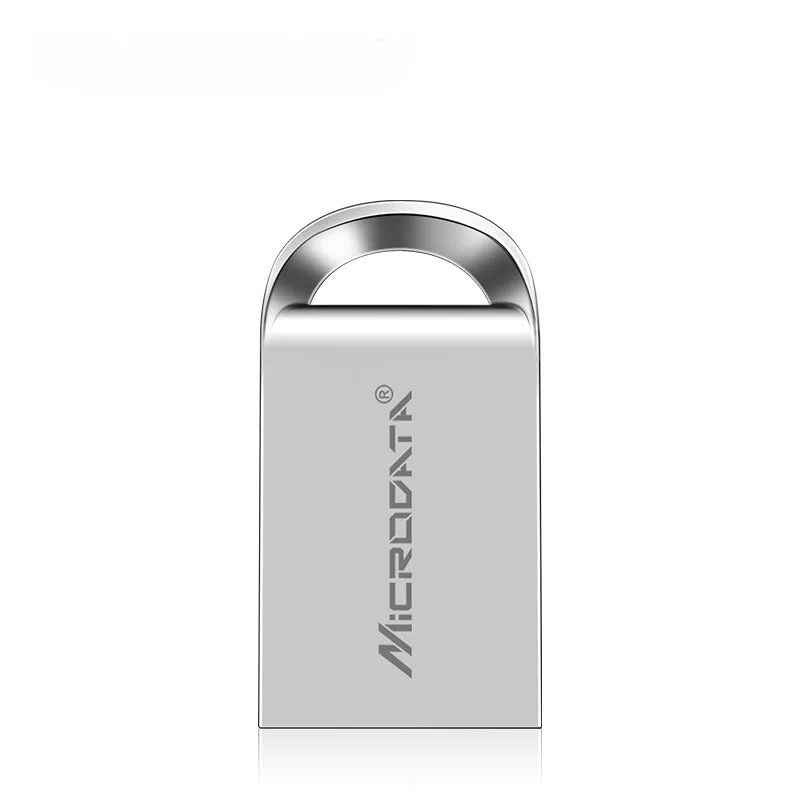 Silver car-shaped metal USB flash drive on a necklace chain, shown next to a black version.