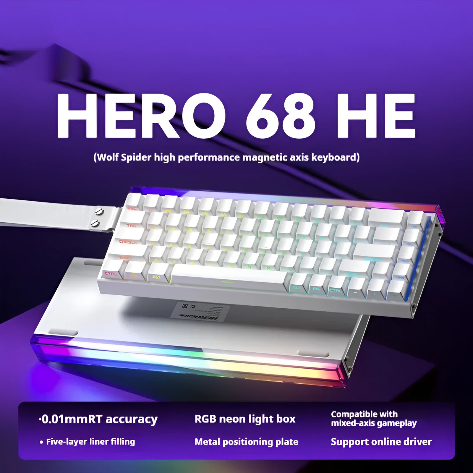 Magnetic axis mechanical keyboard with RGB backlighting showing engraved design options