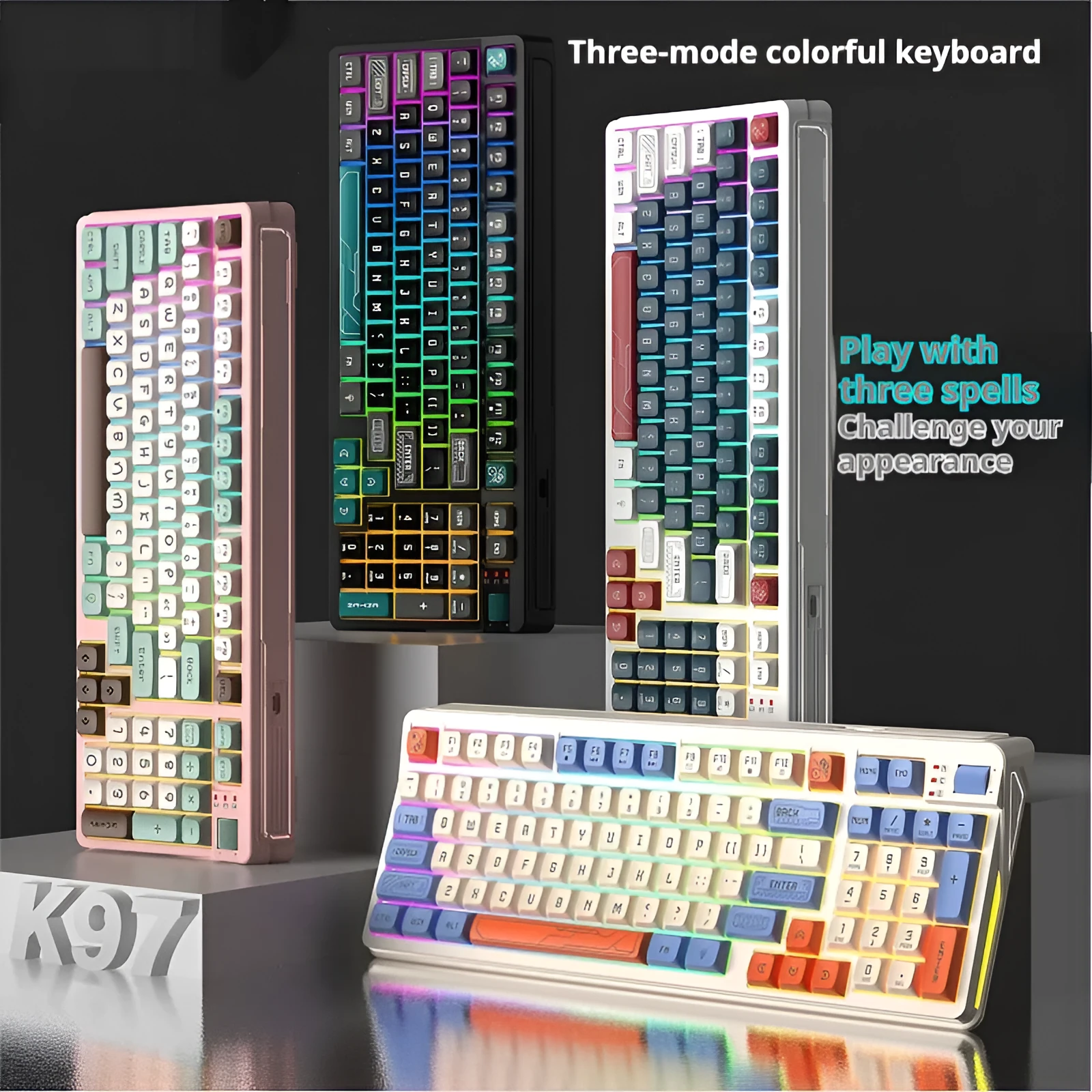USB wired desktop computer keyboard with luminous keys in ABS plastic casing showing colour options