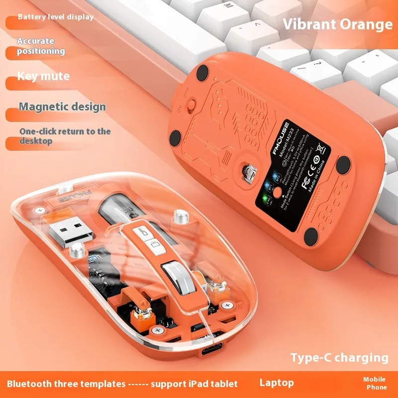 Transparent wireless computer mouse with self-charging feature in various colours